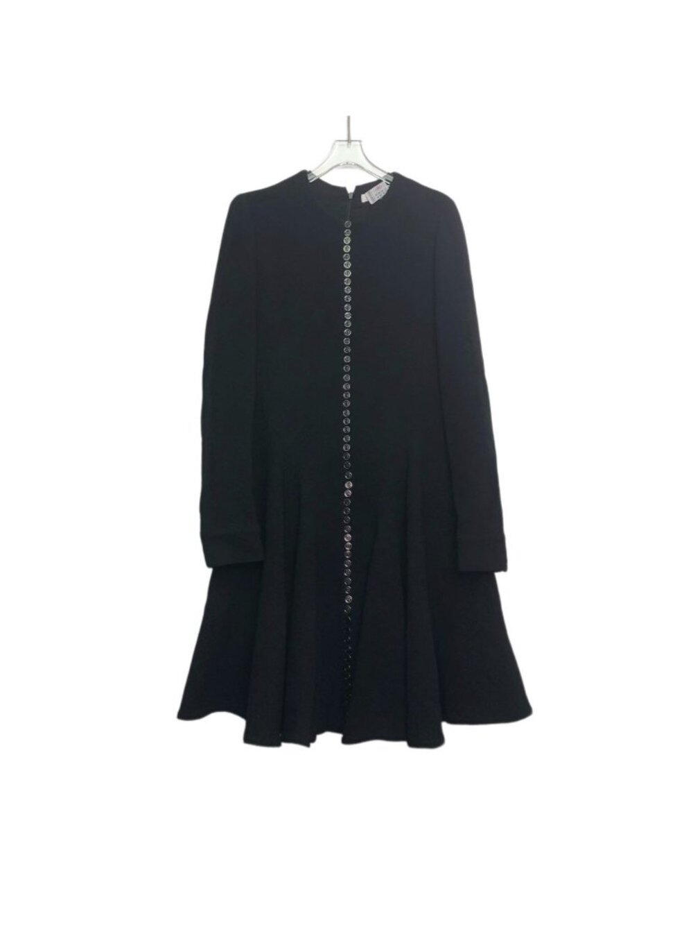 Dior Black Wool Button-Detail Crew Neck Long-Sleeve Dress